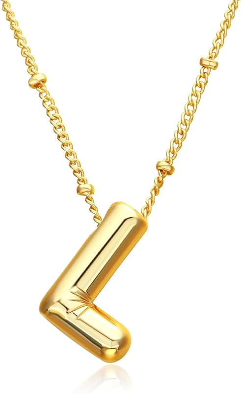 Christmas gifts&specials 18k Bubble Letter Necklace Gold for Women, Rhinestone Bubble Balloon Initial Necklace for Her, Charm Puff Letter Name Pendant Chunky Alphabet necklace