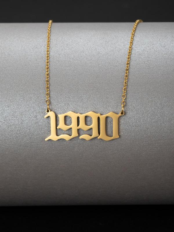 Spring Street Style Birth Year Number Charm Necklace, Trendy Stainless Steel Charm Necklace, Fashionable Vintage Summer Fall 2024 Jewelry for Men & Women As Gift for Couples & Friends, Fall Outfits, Fall Freshness