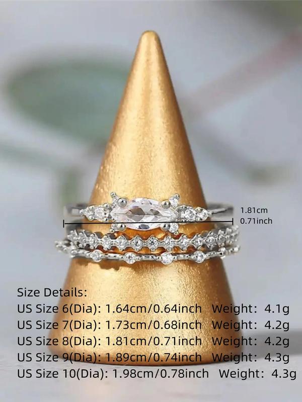 Women's Elegant Rhinestone Decor Promise Stack Rings, 3pcs/set Trendy Exquisite Engagement Rings, Chic Fashionable Jewelry As Gift for Women and Girls, for Fall Fall Sets