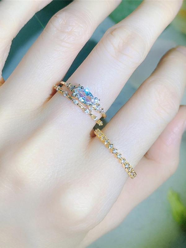 Women's Elegant Rhinestone Decor Promise Stack Rings, 3pcs/set Trendy Exquisite Engagement Rings, Chic Fashionable Jewelry As Gift for Women and Girls, for Fall Fall Sets