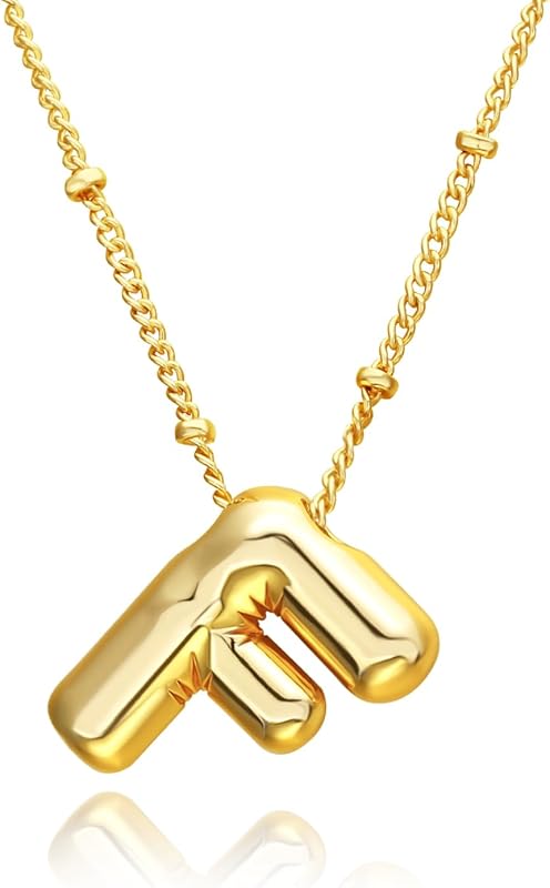 Christmas gifts&specials 18k Bubble Letter Necklace Gold for Women, Rhinestone Bubble Balloon Initial Necklace for Her, Charm Puff Letter Name Pendant Chunky Alphabet necklace