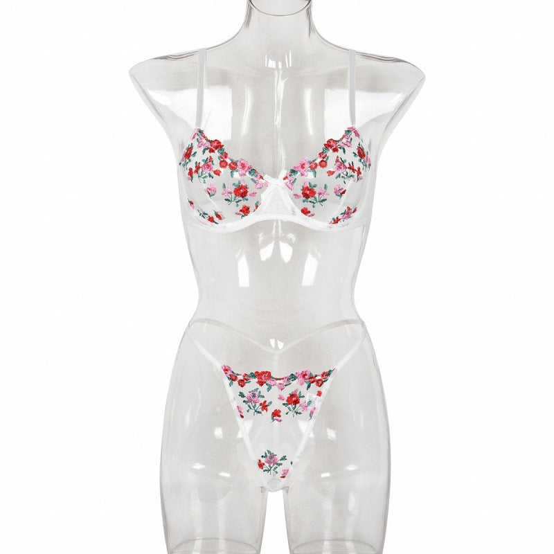 New Arrival - Sexy Sheer Women's Lingerie Set with Flower Embroidery, Elastic Design, Perfect for Romance
