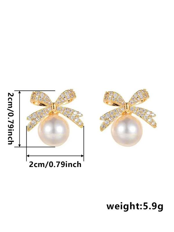 Summer Faux Pearl & Rhinestone Decor Bow Design Dangle Earrings, Elegant Jewelry for Women for Party, Daily Clothing Decor, Trendy Jewelry As Gift