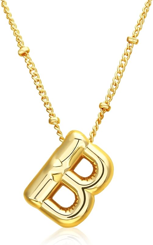 Christmas gifts&specials 18k Bubble Letter Necklace Gold for Women, Rhinestone Bubble Balloon Initial Necklace for Her, Charm Puff Letter Name Pendant Chunky Alphabet necklace