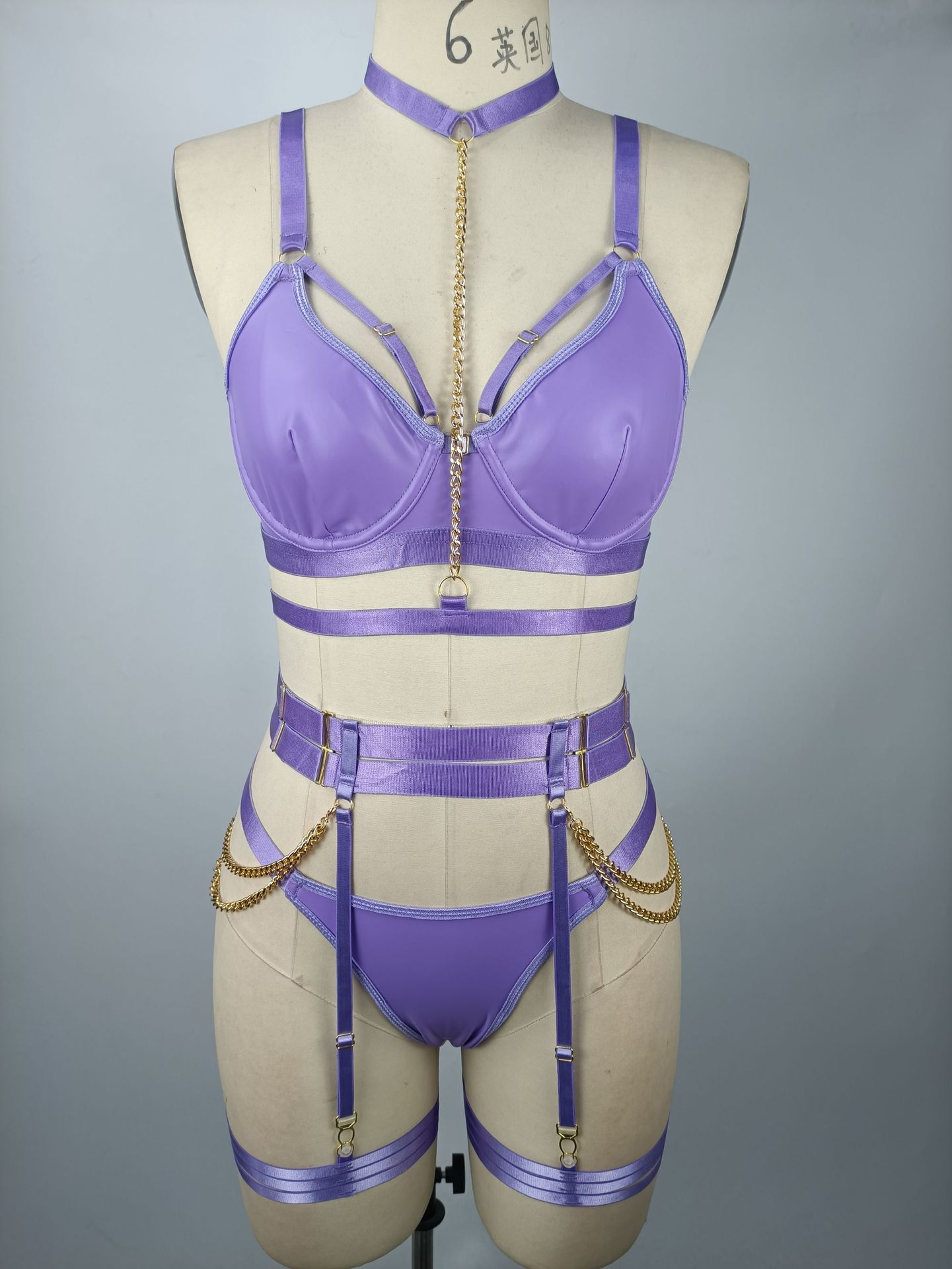 Plus Size PU Strap and Chain Temptation Uniform Set for Women