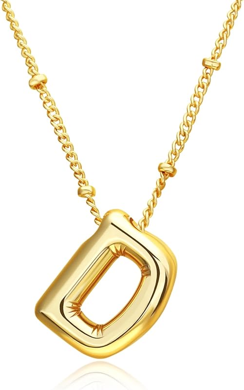 Christmas gifts&specials 18k Bubble Letter Necklace Gold for Women, Rhinestone Bubble Balloon Initial Necklace for Her, Charm Puff Letter Name Pendant Chunky Alphabet necklace