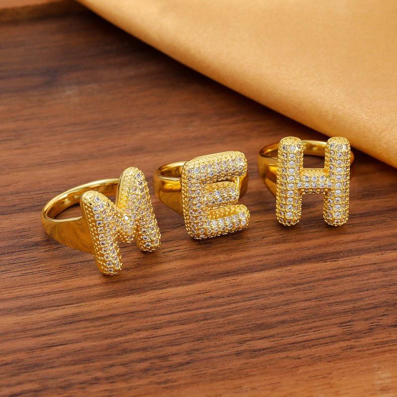New 26 English letter rings fashionable chubby balloon letter rings with adjustable opening for women