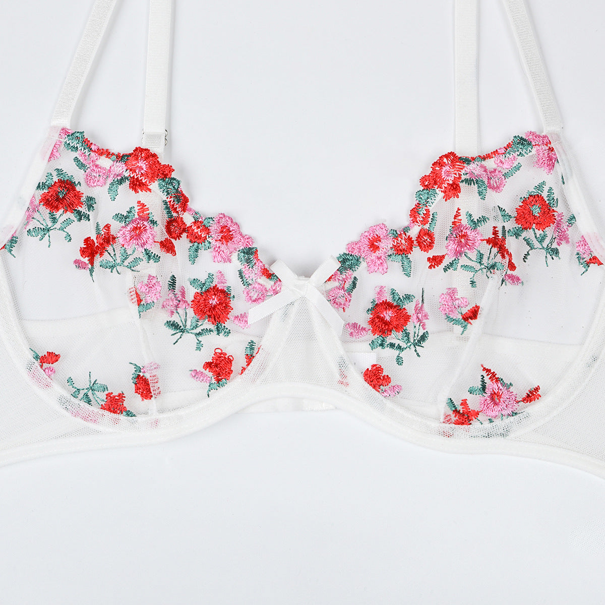 New Arrival - Sexy Sheer Women's Lingerie Set with Flower Embroidery, Elastic Design, Perfect for Romance