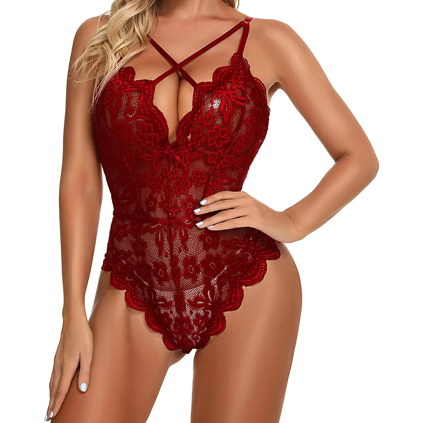 2025 New Arrival Sexy Women's Lace Thigh-Slit Romper Nightie with Backless Sheer Design | Perfect for Date Night