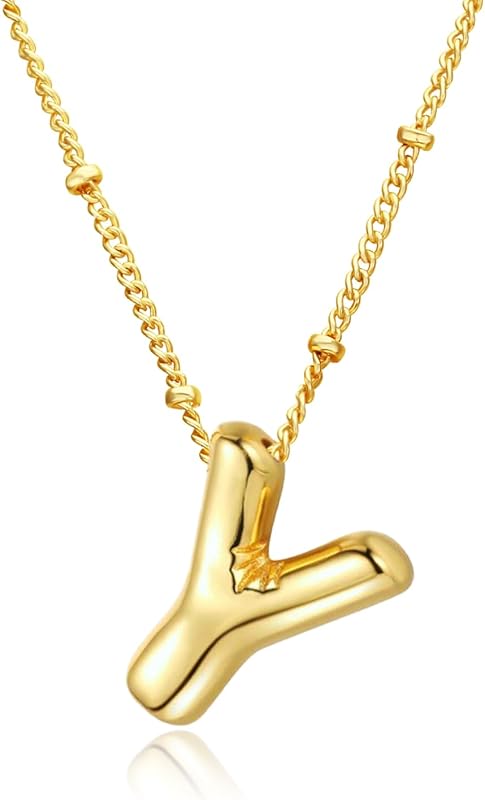 Christmas gifts&specials 18k Bubble Letter Necklace Gold for Women, Rhinestone Bubble Balloon Initial Necklace for Her, Charm Puff Letter Name Pendant Chunky Alphabet necklace