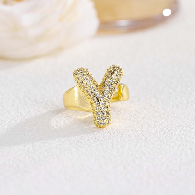 New 26 English letter rings fashionable chubby balloon letter rings with adjustable opening for women