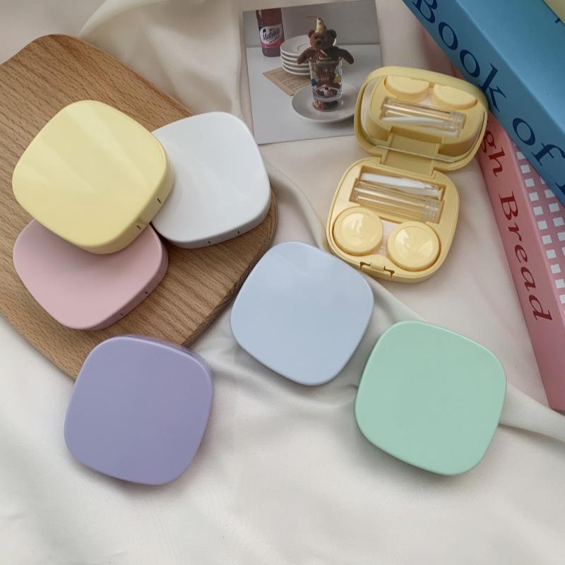 Style Simple Fashion Invisible Glasses Box Couple Box Nursing Beauty Pupil Box Solid Color Portable Cosmetic Contact Lenses Storage Box
