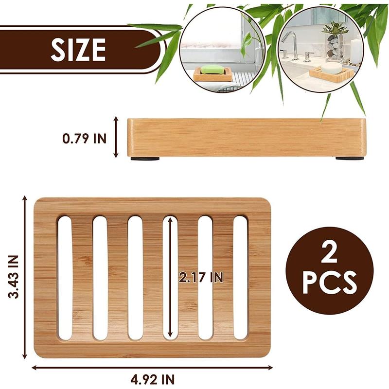 Bamboo Soap Holder for Shower Wall - 2Pcs Wooden Soap Dish for Shower - Kitchen Soap Tray Dish Soap Holder