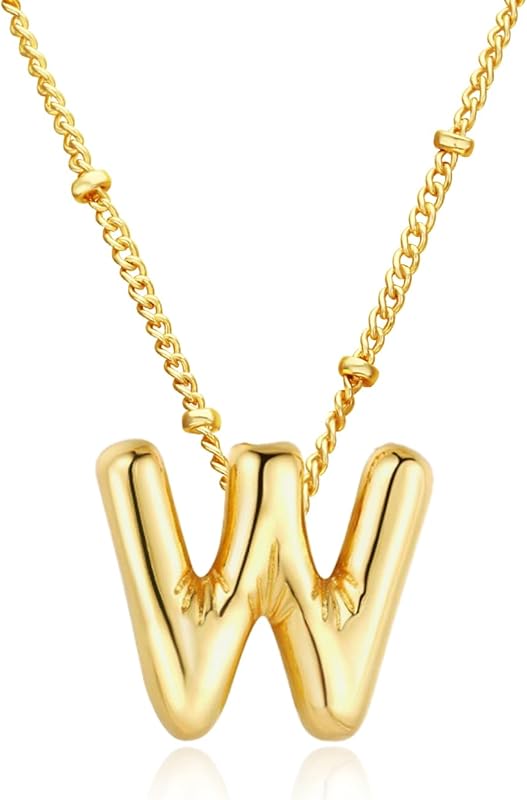 Christmas gifts&specials 18k Bubble Letter Necklace Gold for Women, Rhinestone Bubble Balloon Initial Necklace for Her, Charm Puff Letter Name Pendant Chunky Alphabet necklace