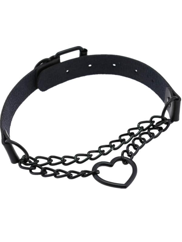 Punk Style Heart Design Choker, Fashionable PU Leather Chain Necklace for Party, Daily Clothing Decor, Trendy All-match & Exquisite Jewelry for Birthday Gift