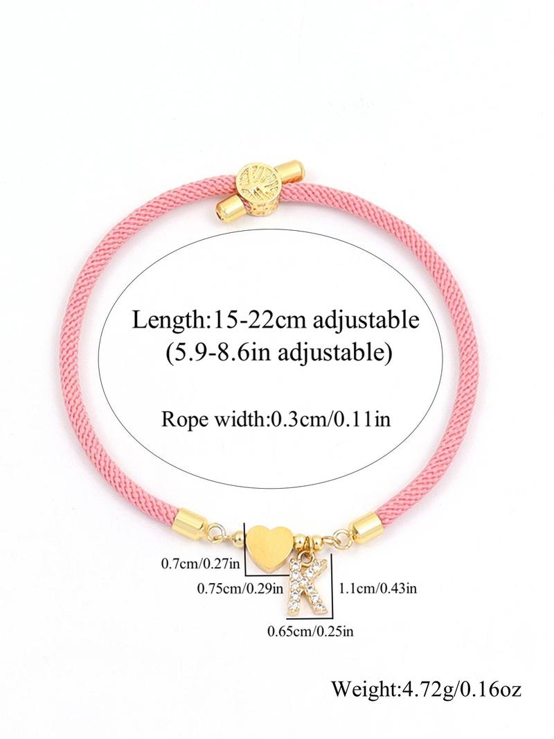 Initial Heart Charm Link Bracelet, Fashion All-match Jewelry for Women, Retro Adjustable Rope Bracelet for Daily Use