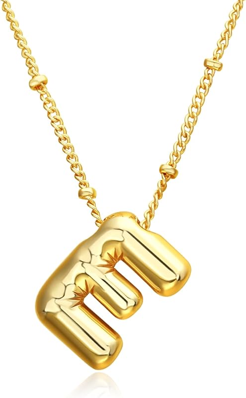 Christmas gifts&specials 18k Bubble Letter Necklace Gold for Women, Rhinestone Bubble Balloon Initial Necklace for Her, Charm Puff Letter Name Pendant Chunky Alphabet necklace