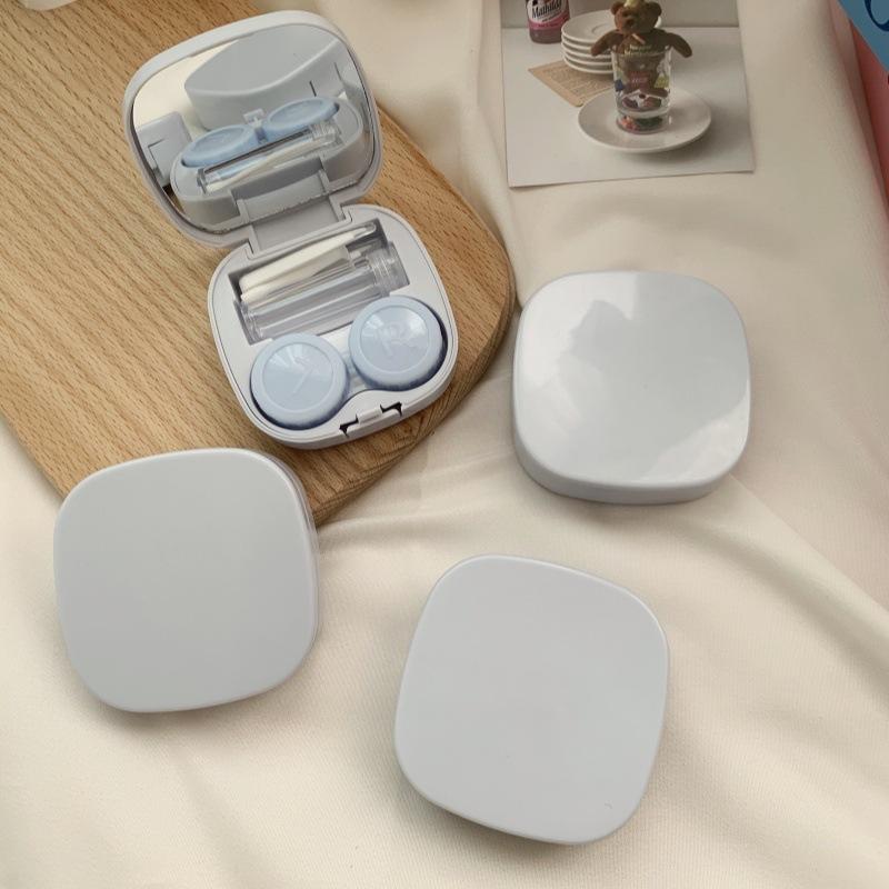 Style Simple Fashion Invisible Glasses Box Couple Box Nursing Beauty Pupil Box Solid Color Portable Cosmetic Contact Lenses Storage Box