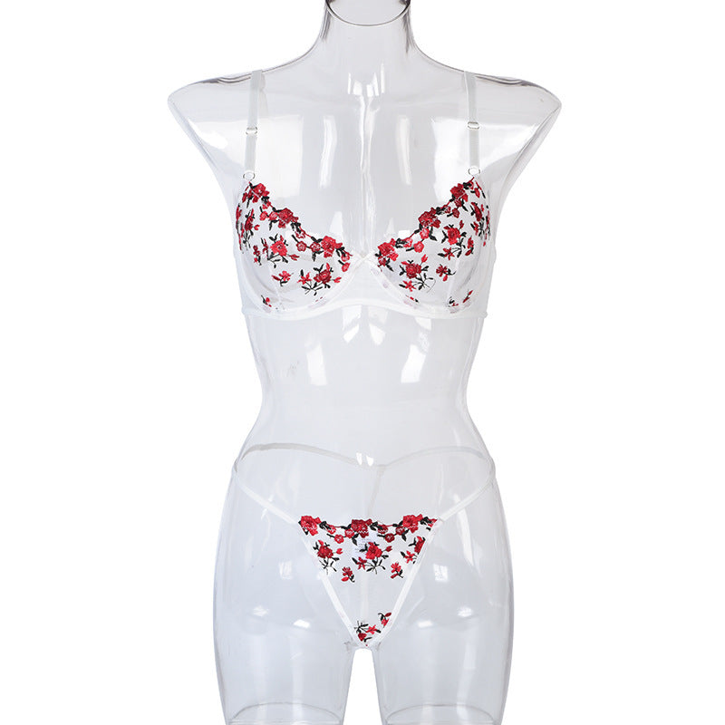 New Arrival - Sexy Sheer Women's Lingerie Set with Flower Embroidery, Elastic Design, Perfect for Romance