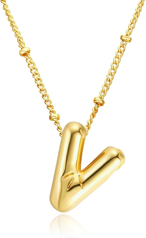 Christmas gifts&specials 18k Bubble Letter Necklace Gold for Women, Rhinestone Bubble Balloon Initial Necklace for Her, Charm Puff Letter Name Pendant Chunky Alphabet necklace