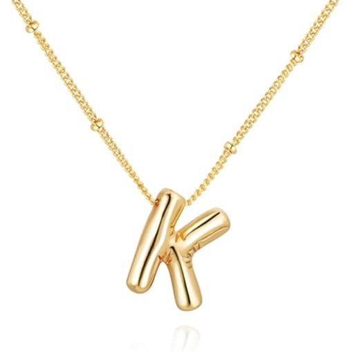 Letter Necklace Balloon Initial Necklaces for Women Girls Dainty Alphabet Pendant Puffy Name Personalized Jewelry Gift Fashion Personality Jewelry For Girls Plated Gold Bubble Letter Necklace