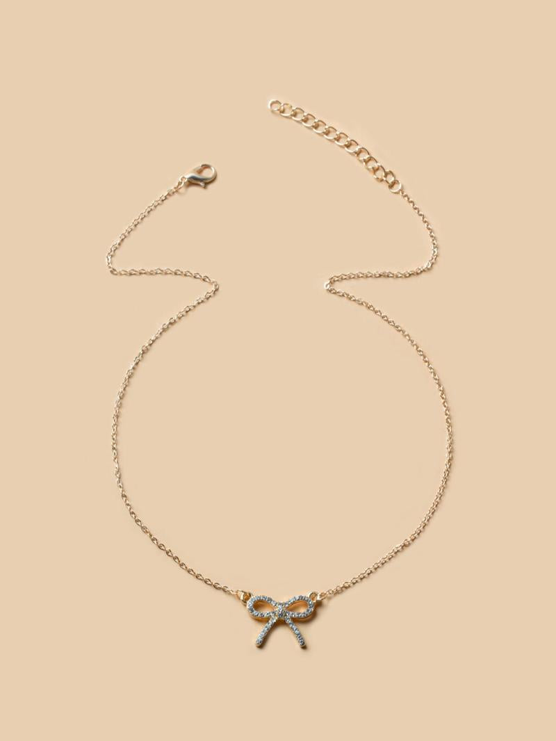 Rhinestone Bow Decor Chain Necklace, Clavicle Chain Matching Necklace for Gift, Elegant All-match Fashion Women Jewelry Accessories for Daily Fall