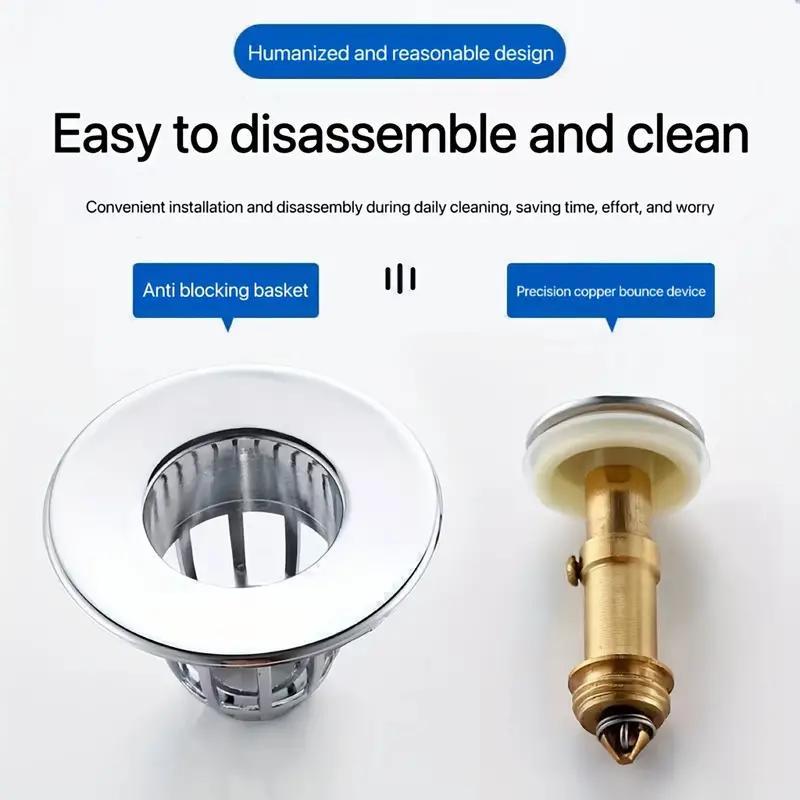 Round Bathroom Drain Stopper, Universal Bathroom Sink Plug, Anti-clog Drain Stopper, Press Type Bath Tub Plug, Bathroom Supplies