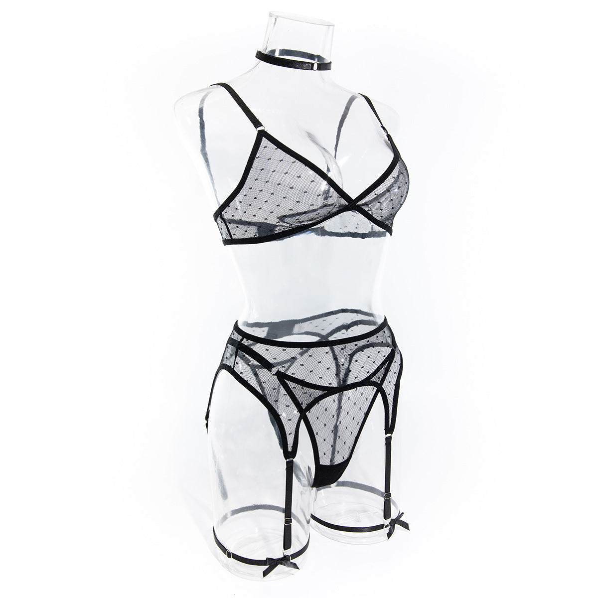 New Arrival Sexy Netted Bra Set with Bow and No-Underwire - 5-Piece with Cape for Women | Perfect for Date Night