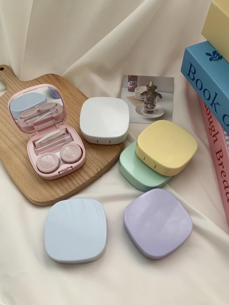 Style Simple Fashion Invisible Glasses Box Couple Box Nursing Beauty Pupil Box Solid Color Portable Cosmetic Contact Lenses Storage Box