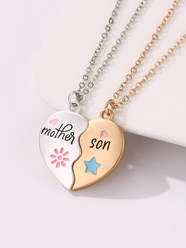 Women's Elegant Heart Charm Pendant Necklaces, 2 Counts/set Fashion Matching Necklaces for Mother & Daughter for Party, Daily Decor, Trendy All-match Exquisite Jewelry As Birthday Gift