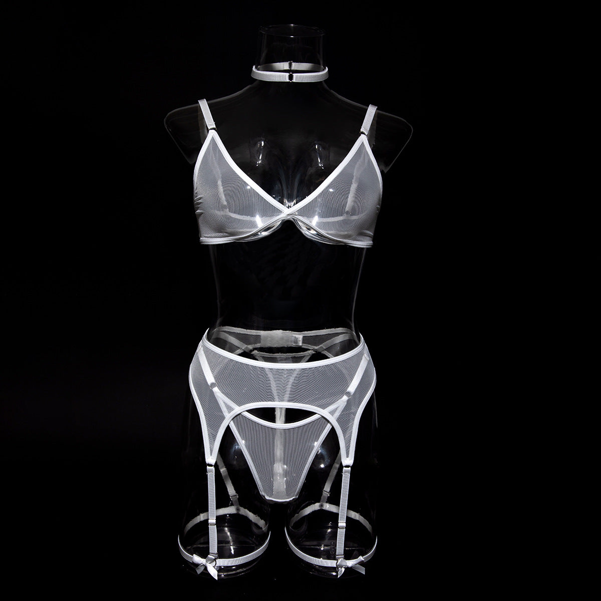 New Arrival Sexy Netted Bra Set with Bow and No-Underwire - 5-Piece with Cape for Women | Perfect for Date Night