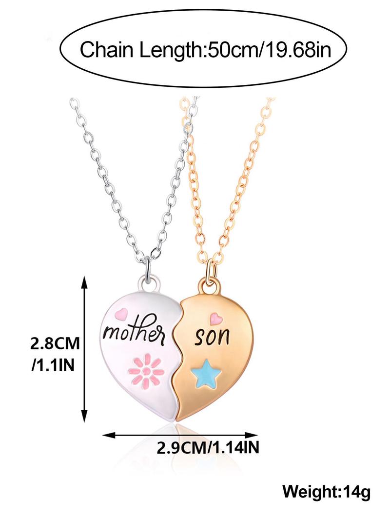 Women's Elegant Heart Charm Pendant Necklaces, 2 Counts/set Fashion Matching Necklaces for Mother & Daughter for Party, Daily Decor, Trendy All-match Exquisite Jewelry As Birthday Gift