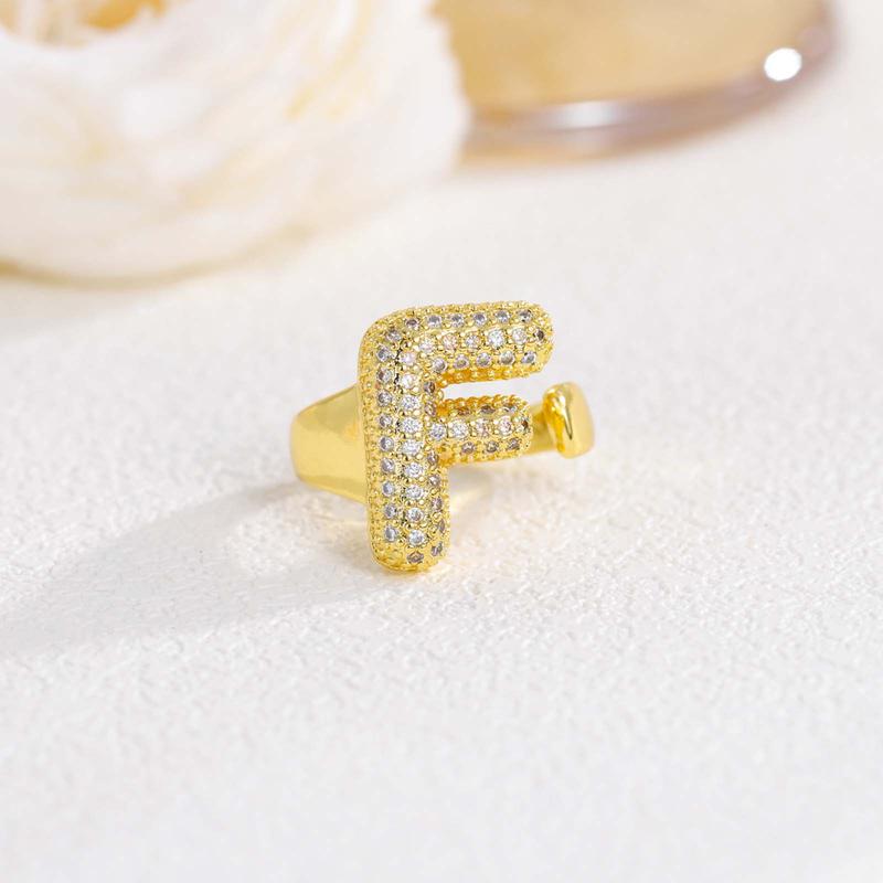 New 26 English letter rings fashionable chubby balloon letter rings with adjustable opening for women