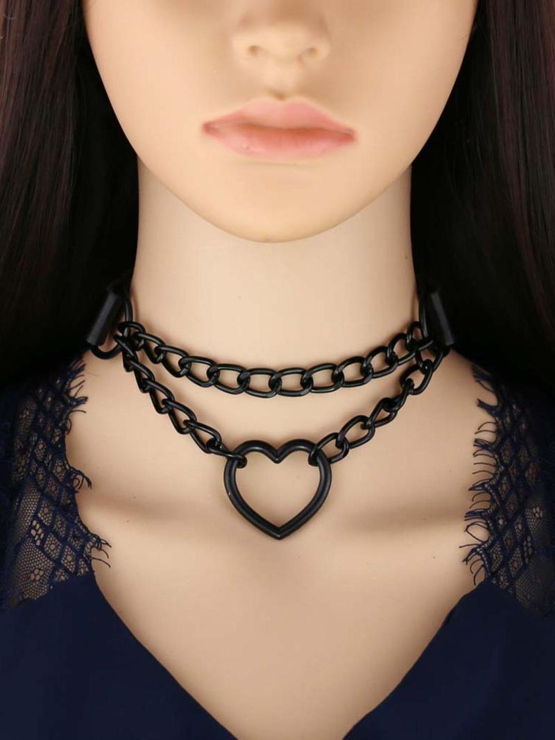 Punk Style Heart Design Choker, Fashionable PU Leather Chain Necklace for Party, Daily Clothing Decor, Trendy All-match & Exquisite Jewelry for Birthday Gift