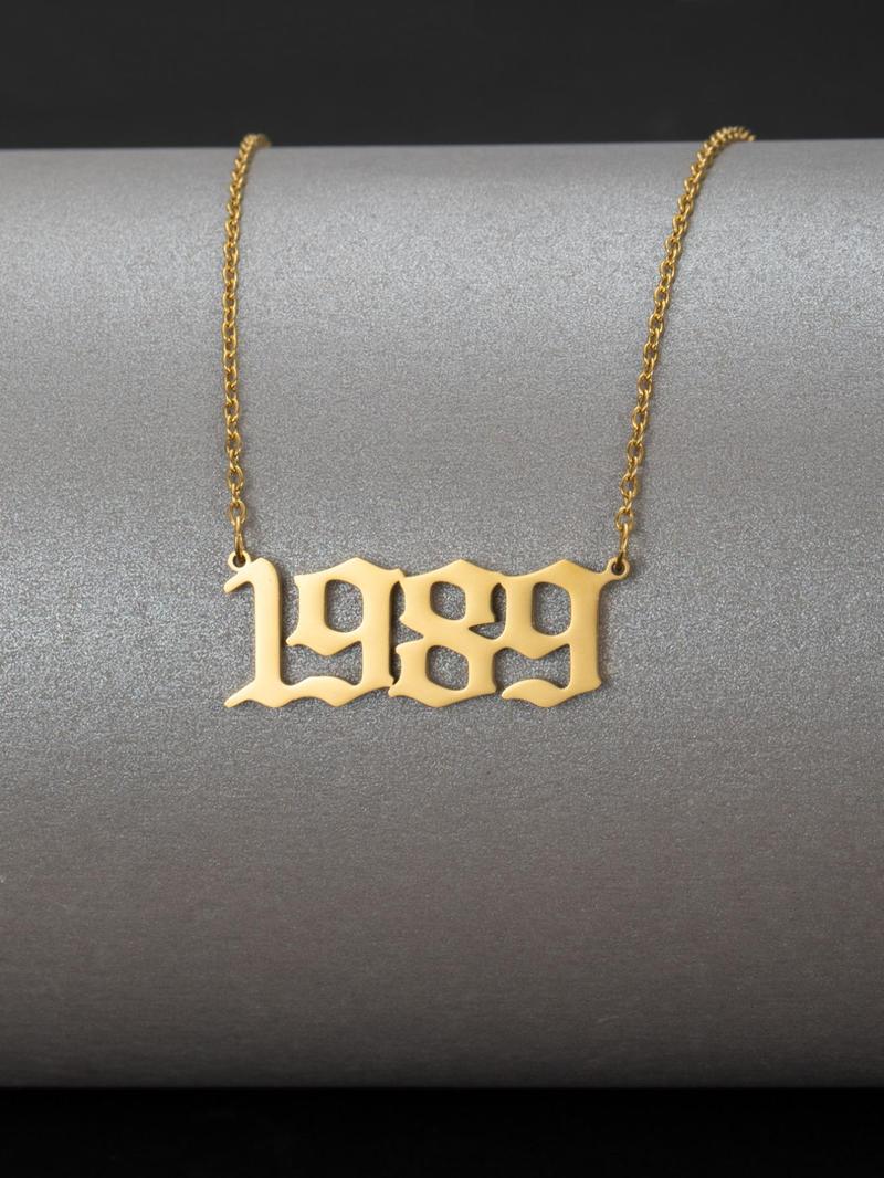 Spring Street Style Birth Year Number Charm Necklace, Trendy Stainless Steel Charm Necklace, Fashionable Vintage Summer Fall 2024 Jewelry for Men & Women As Gift for Couples & Friends, Fall Outfits, Fall Freshness