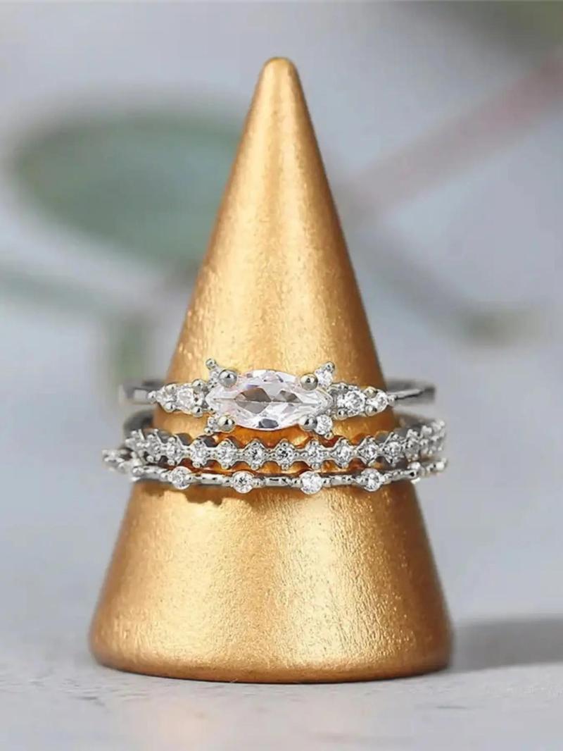 Women's Elegant Rhinestone Decor Promise Stack Rings, 3pcs/set Trendy Exquisite Engagement Rings, Chic Fashionable Jewelry As Gift for Women and Girls, for Fall Fall Sets