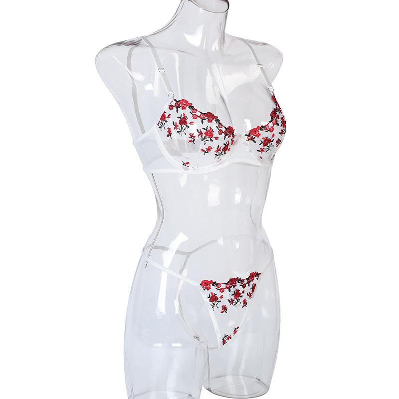 New Arrival - Sexy Sheer Women's Lingerie Set with Flower Embroidery, Elastic Design, Perfect for Romance