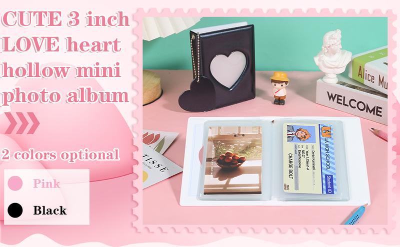 3" Mini Photo Album, Kpop Photocard Holder Book 32 Pockets, Photocard with Mirror-Like Photocard Binder, Love Heart Pendant Decor Gift Hollow