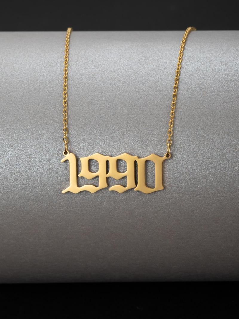 Spring Street Style Birth Year Number Charm Necklace, Trendy Stainless Steel Charm Necklace, Fashionable Vintage Summer Fall 2024 Jewelry for Men & Women As Gift for Couples & Friends, Fall Outfits, Fall Freshness