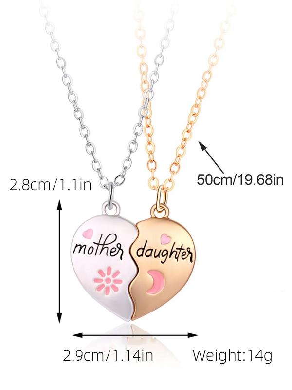 Women's Elegant Heart Charm Pendant Necklaces, 2 Counts/set Fashion Matching Necklaces for Mother & Daughter for Party, Daily Decor, Trendy All-match Exquisite Jewelry As Birthday Gift