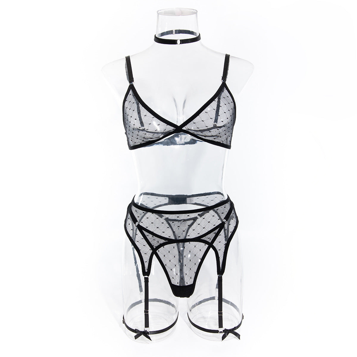 New Arrival Sexy Netted Bra Set with Bow and No-Underwire - 5-Piece with Cape for Women | Perfect for Date Night