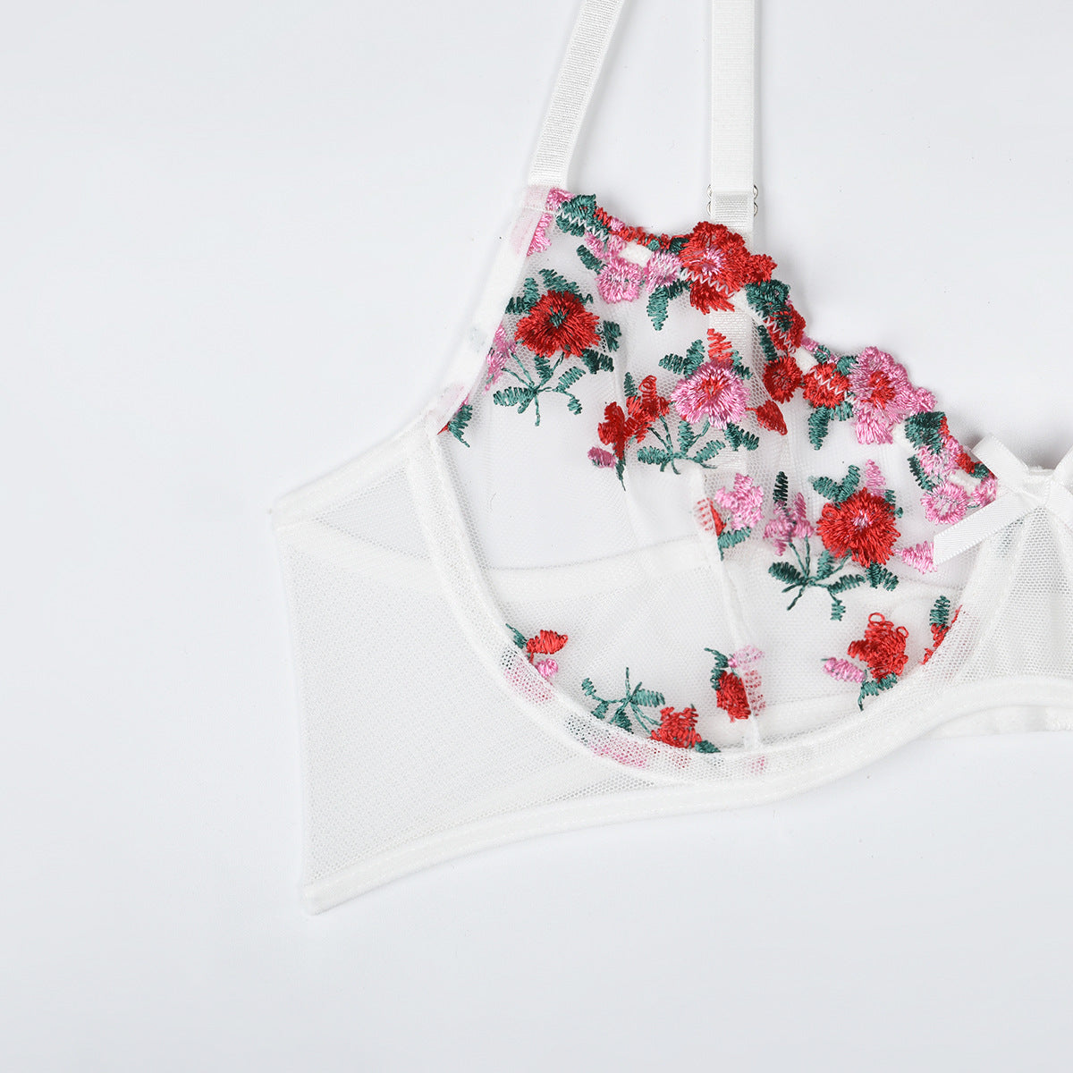 New Arrival - Sexy Sheer Women's Lingerie Set with Flower Embroidery, Elastic Design, Perfect for Romance
