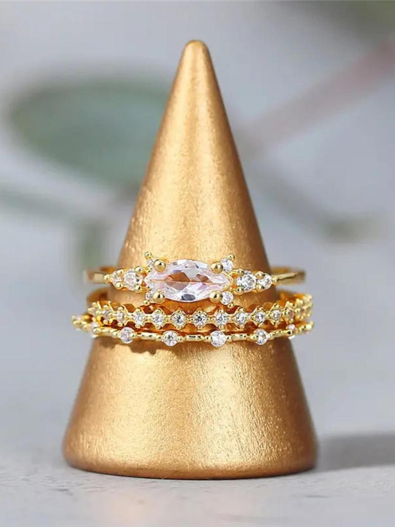 Women's Elegant Rhinestone Decor Promise Stack Rings, 3pcs/set Trendy Exquisite Engagement Rings, Chic Fashionable Jewelry As Gift for Women and Girls, for Fall Fall Sets