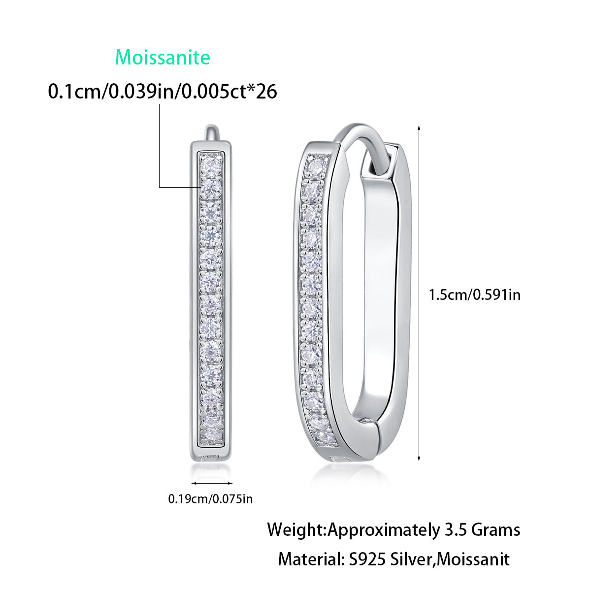 S925 Moissanite U-Shaped Ear Ring Women's High-Grade Sense Does