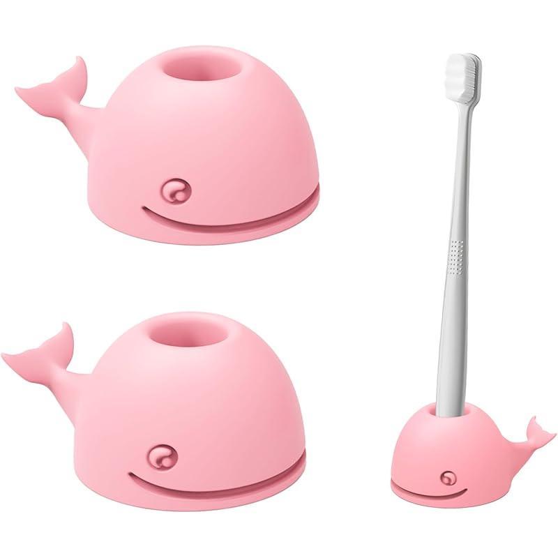 Toothbrush Holders for Bathrooms, 2-Pack Cute Mini Silicone Whale Tooth Brush Organizer, Tooth Brushing Holder for Bathroom Countertop, Baby Blue