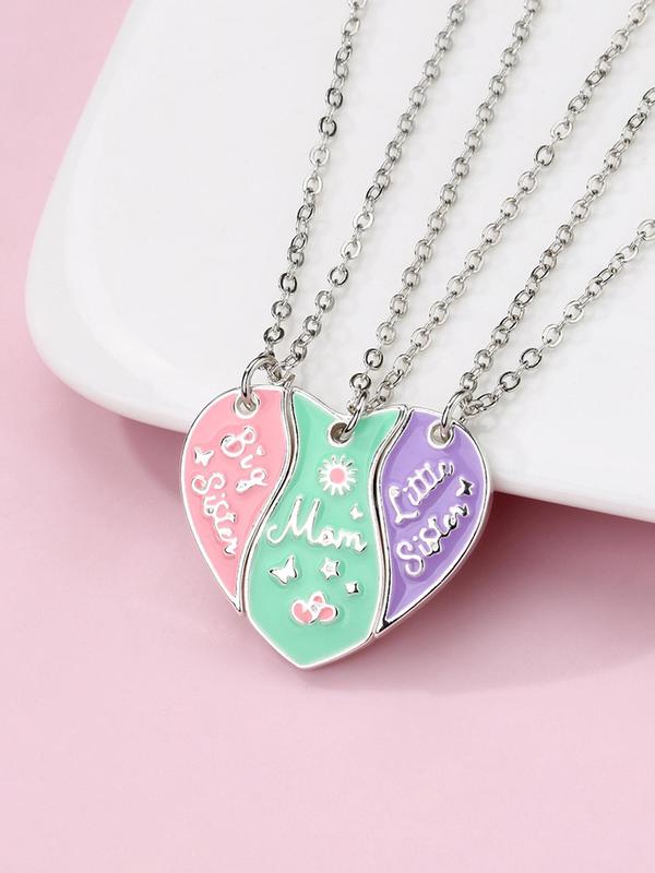 Women's Elegant Heart Charm Pendant Necklaces, 2 Counts/set Fashion Matching Necklaces for Mother & Daughter for Party, Daily Decor, Trendy All-match Exquisite Jewelry As Birthday Gift