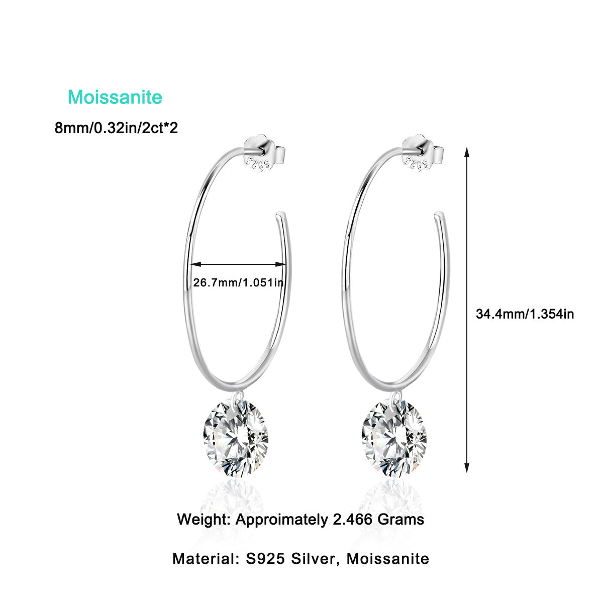 S925 Hoop Earrings Moissanite New Style Earrings