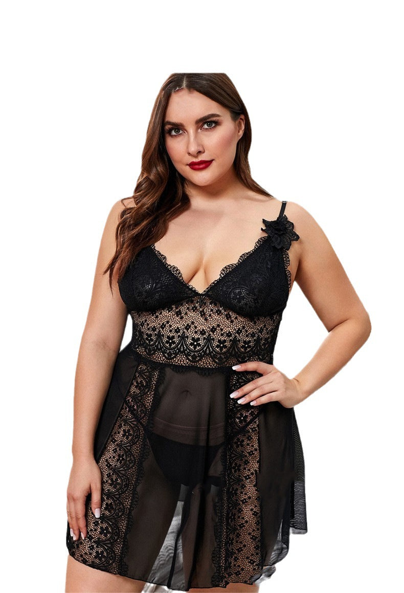Plus Size Lace Chemise Sexy Nightgown for Women - Seductive Lingerie, Sheer Mesh, Perfect for Curvy Women & Couples