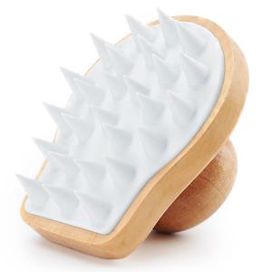 Scalp Massager Shampoo Brush, Wooden Wet and Dry Hair Scalp Care Brush, Shower Brush Scalp Scrubber Exfoliator with Soft Silicone Bristles for Dandruff Removal, Hair Growth (White)