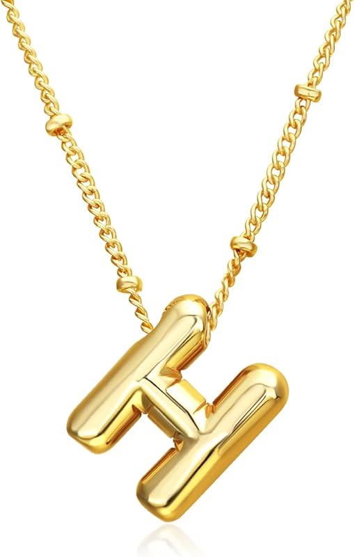 Christmas gifts&specials 18k Bubble Letter Necklace Gold for Women, Rhinestone Bubble Balloon Initial Necklace for Her, Charm Puff Letter Name Pendant Chunky Alphabet necklace